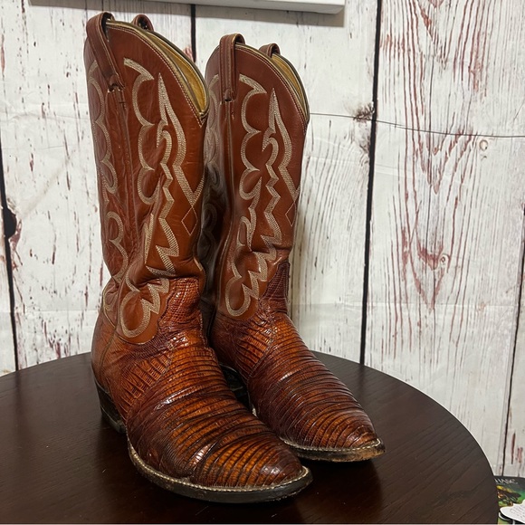 TONY LAMA EXOTIC Croc/Lizard vintage Men's Brown Western Leather Cowboy Boots 9D - Picture 3 of 17